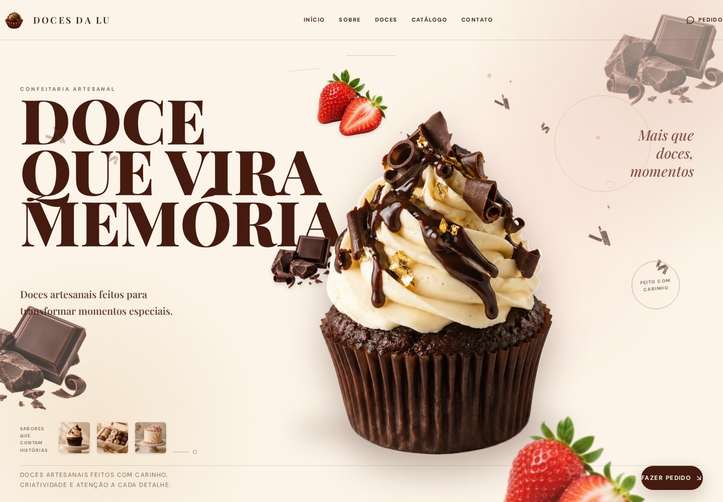 Prévia do site Doces da Lu com cupcake artesanal